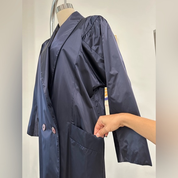Vintage 80’s Navy Blue Nylon Trench Coat - Picture 7 of 16